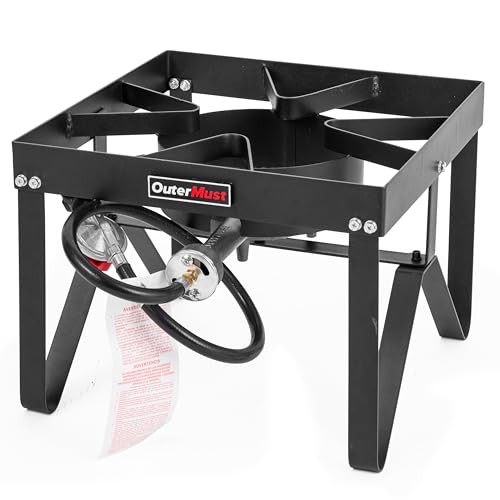 OuterMust Outdoor Propane Burner Heavy Duty Propane Gas Stoves for Cooking with 10 PSI Regulator and Cast Iron Braided Holes Perfect for Home Brewing, Crawfish Boiler, Turkey Fryer and Seafood Boiler - size: Single Burner - Heavy Duty