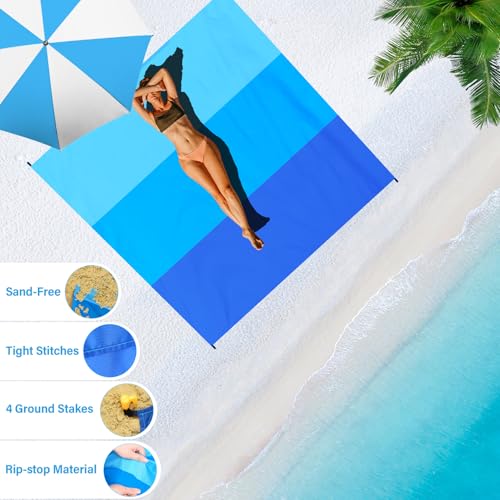 Beach Blanket Waterproof Sandproof Oversized Lightweight 78''×81'' 1-5 Adults Blanket Beach Large Picnic Mat for Travel Camping Hiking Picnic - color: Blue3, size: 78''x81''