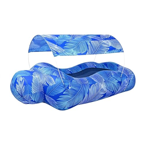Inflatable Air Lounger, Pool Air Sofa with Sun Shade, No-Pump Blow Up Couch for Outdoor Camping, Hiking, Picnic, Vacation, Backyard, Seaside