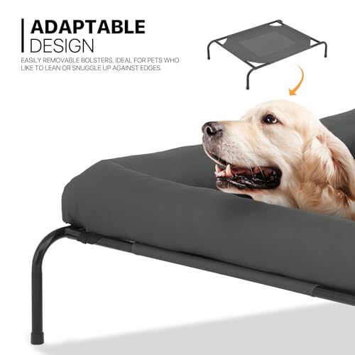 MoNiBloom Outdoor Elevated Dog Bed w/Removable Bolster, Portable Raised Outdoor Dog Bed with Stable Anti-Slip Feet & Breathable Mesh, 48 Inches Length, Dark Gray - color: Dark Gray, size: 48"L
