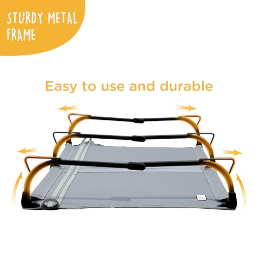 CANINE CANYON Daisy Cot, XL Foldable Elevated Dog Bed, Portable Raised Outdoor Folding Dog Cots, Cooling, Chew Proof, Waterproof, Heavy Duty Up to 160 lbs for Camping/Home, Grey, 49"x 33"x7" - color: Gray, size: X-Large