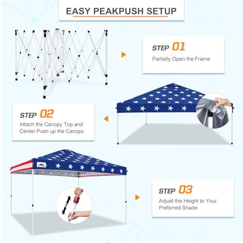 EAGLE PEAK Pop Up Canopy Tent with Wheeled Carry Bag, 8 Stakes, 4 Ropes, 4 Weight Bags, Easy Set Up Tent Canopy, 12x12 ft, 144sqft of Shade, American Flag - color: American Flag, size: 12x12
