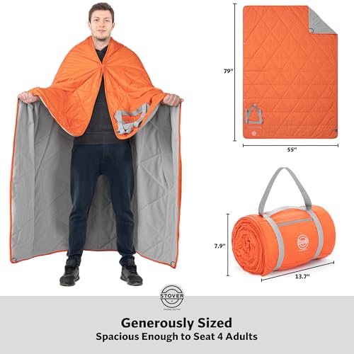 STOVER Large Waterproof Outdoor Stadium Blanket- Extra Thick Soft Fleece Camping Blanket for Travel, Picnics, Sports, Dogs- 79"x55" Warm, Windproof, Sand-proof, Lightweight, Packable (Game Day Orange) - color: 01 - Game Day Orange