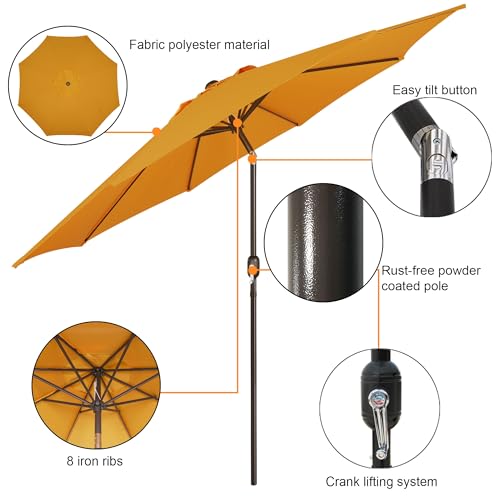 Blissun 9' Outdoor Patio Umbrella, Outdoor Table Umbrella, Yard Umbrella, Market Umbrella with 8 Sturdy Ribs, Push Button Tilt and Crank - color: Golden Yellow