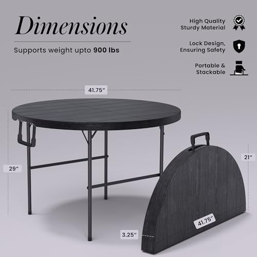 Our Modern Space 3.5 Feet Circular Round Foldable Table with Built in Handle & Steel Legs | Heavy Duty Portable | Perfect for Party, Dining, Wedding, Events, Picnic Indoor, Outdoor, Camping, Utility - color: Black, size: 3.5 Ft - Round