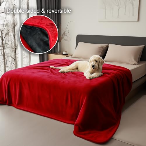 Queen Size Waterproof Blanket – Stain-Proof, Spill-Proof Flannel Blanket for Bed, Couch, Kids & Pets Protection, Reversible Splash-Proof Design (Passion Red & Midnight Black, 80x90) - color: Velvet Red/Obsidian Black, size: Queen