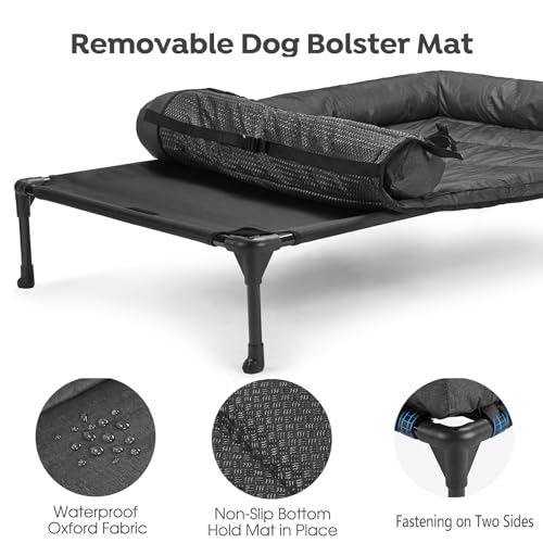 Veehoo Cooling Elevated Dog Bed Add Removable Waterproof Bolster Cushion Mat, Raised Pet Cot with Breathable Teslin Mesh, No-Slip Feet, Dog Couch Bed for Indoor Outdoor, 42x30inches, Black, CWC2331B - color: Black, size: 42.0"L x 30.0"W x 7.0"Th
