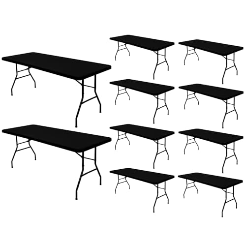 10 Pack Picnic Table Cover Fitted Tablecloth for 6 Foot Rectangle Tables Elastic Waterproof Stretch Washable Patio Folding Outdoor Spandex Table Cloth for Camping Banquet and Parties (Black,30" x 72") - color: Black, size: 30"x72" (Pack of 10)