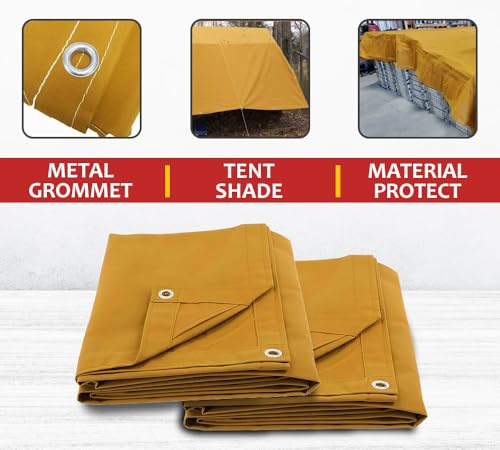 Mytee Products (2 Pack) 6' x 8' Tan Canvas Tarp 12oz Heavy Duty Water Resistant - color: Tan (2 Pcs), size: 6' x 8'