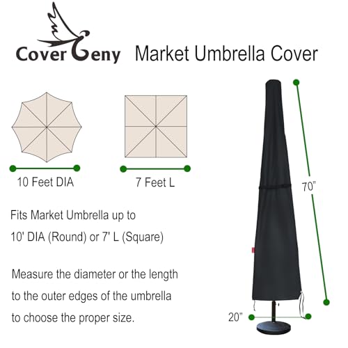 Patio Umbrella Cover Fits 7ft-10ft Market Umbrella, Waterproof 600D Heavy Duty Umbrella Covers with Extended Support Pole and Zipper for Easy On Off, Outdoor Parasol Covers with Storage Bag. - size: Fits Market Umbrella 7-10 Feet DIA