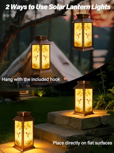 Mothers Day Gifts, Solar Lanterns Outdoor Waterproof Hummingbird Hanging Garden Decor Gifts for Mom Women Grandma, Outdoor Solar Lights for Garden Lawn Yard Patio Porch - style: Hummingbird