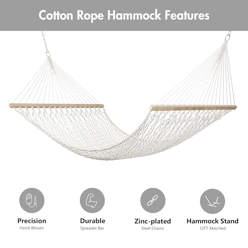 ANOW Outdoor Rope Hammock with Spreader Bars, Heavy Duty Hammock with Pad for Outdoors, 450 LBS Weight Capacity, Cream - color: Cream, size: Without Stand