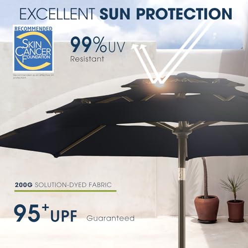 wikiwiki 9ft 3-Tier Patio Umbrella Outdoor Table Market Umbrella for Patio with Push Button Tilt/Crank, Fade Resistant Waterproof POLYESTER Canopy for Garden, Lawn, Deck, Backyard & Pool, Navy Blue - color: Navy Blue, size: 9 FT