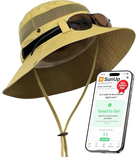 GearTOP Wide Brim Sun Hat for Men & Women, UPF 50+ Fishing Hat with Detachable Neck Flap & Face Cover Gardening Boonie Sunhat - color: Khaki Wanderer