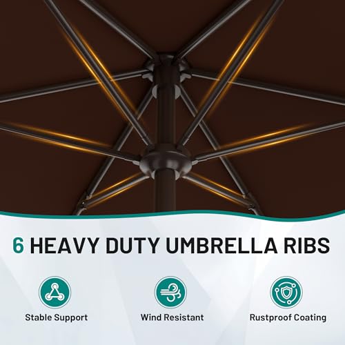 AreShark 7.5FT Patio Umbrella Table Market Umbrella with 6 Sturdy Ribs, Button Tilt/Crank, Heavy-Duty Outdoor Umbrellas for Pool, Deck, Garden and Backyard, Brown - color: Brown, size: 7.5FT