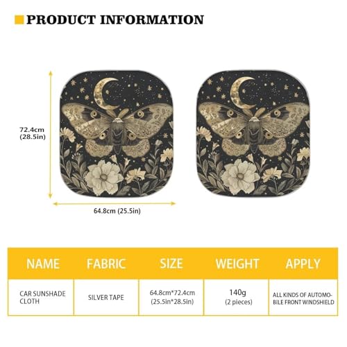 Butterfly Moon Front Windshield Sunshade 2 Piece Car Shade Front Windshield Shades Durable Premium UV Rays Sun Shade Outdoor Protective Sun Blocker Easy Install - color: Butterfly Moon0