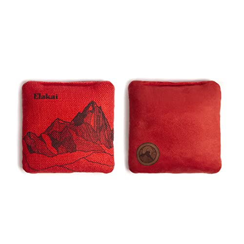 Elakai Cornhole Bags All Weather Dual Sided Slick and Stick Regulation Size and Weight Set of 4 Regulation 6 in x 6 in - color: Red Lava
