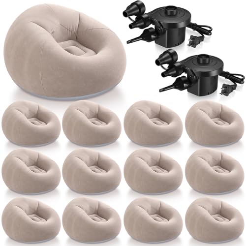 Realspring 6 9 12 Pcs Inflatable Bean Bag Chairs for Adults with Electric Air Pump, Blow up Couch Folding Portable Inflatable Couch Lazy Sofa for Outdoor Movie Night Camping(Coffee,12 Pcs) - color: Coffee
