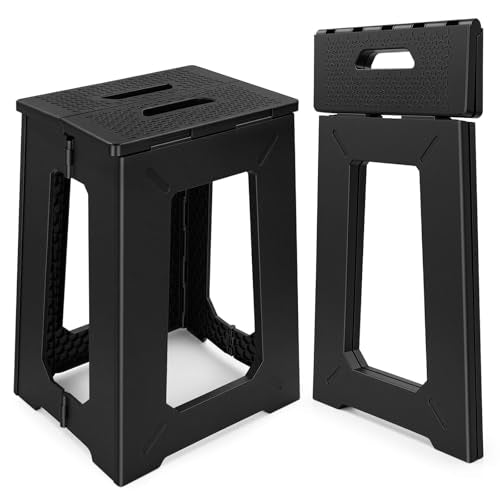 neotidy Foldable Stool Chair, 17.7” Tall Folding Seat for Adults up to 400 lb, Heavy-Duty Plastic Foldable Stool for Sitting, Portable Compact Folding Chair for Home Outdoor Camping, Black - color: Black