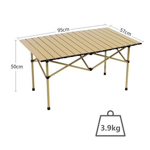 Wind Tour Portable Camping Table Folding Side Table Aluminum Lightweight Table with Carry Bag for Outdoor Cooking Hiking Picnics BBQ Travel (37.4 * 22.4 * 19.7Inches,Khaki) - color: 37.4*22.4*19.7inches,khaki