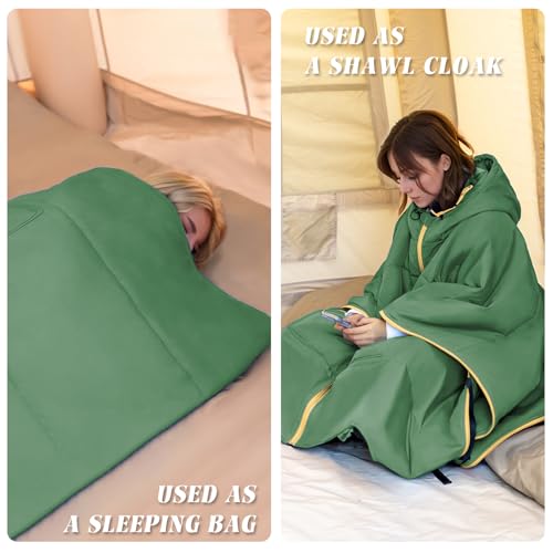 Camping Blanket Poncho, Large Wearable Blankets, 75 x 55 inch Cape, Windproof & Water-Repellent, Portable & Warm, for Outdoor, Sports, Travel, Car - color: Green