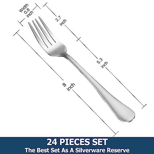 24 Piece Dinner Forks Set, Food-Grade Stainless Steel Silverware Forks, Cutlery Fork, Metal Fork for Home, Kitchen or Restaurant, Mirror Polished, Dishwasher Safe - 8 Inch - size: 24pcs-silver