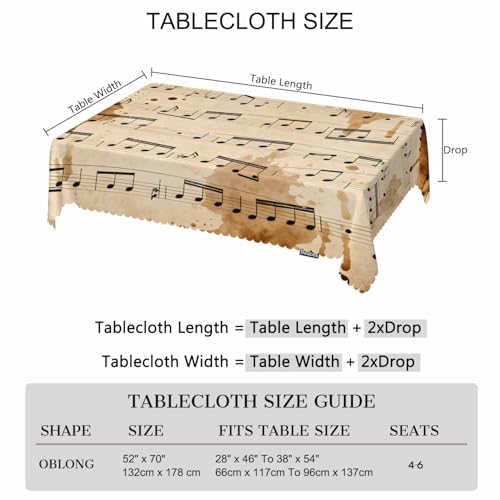Tablecloth Music Notes 52 X 70 Inch, Retro Musical Piano Music Sheet Oblong Table Cloths Anti-Shrink Decorative Table Cover for Kitchen Dinning Tabletop Outdoor Picnic BBQ - color: Music Notes