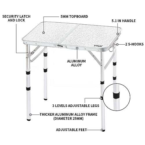 Yriuat Folding Camping Table 2ft Portable Pinic Table Adjustable Height Small Card Table Aluminum Foldable Lightweight with Carry Handle for Outdoor Indoor Hiking Camp BBQ Beach - color: Sage Gray, size: 24"l X 16"w X 24"h
