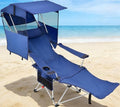 East Oak Reclining Camping Chair with Canopy & Foot Rest | 4-Position Folding Beach Chair with Adjustable Canopy, Detachable Foot Rest, Supportive Headrest, 330 lbs Canopy Chair - color: Blue, style: Reclining Chair