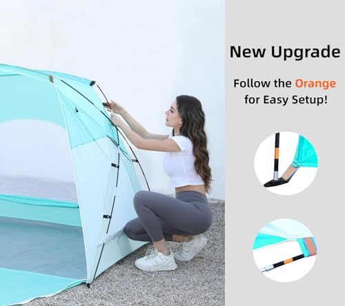 Beach Tent, Portable Sun Shelter for 2/3/4/6-8 Person with UPF 50+ UV Protection, Easy Setup Waterproof Beach Shade Canopy Cabana for Family Outdoor and Picnics, Fishing with Carrying Bag - color: Turquoise Ocean, size: Standard 3-Person