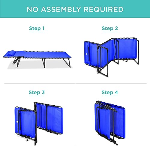 Best Choice Products Patio Chaise Lounge Chair, Portable Outdoor Folding Recliner for Lawn, w/ 8 Positions, Handles, 300lb Capacity - Resort Blue - color: Resort Blue