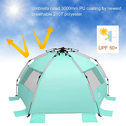 Oileus X-Large 4 Person Beach Tent Sun Shelter - Portable Sun Shade Instant Tent for Beach with Carrying Bag, Stakes, 6 Sand Pockets, Anti UV for Fishing Hiking Camping, Waterproof, Light Green - color: Light Green