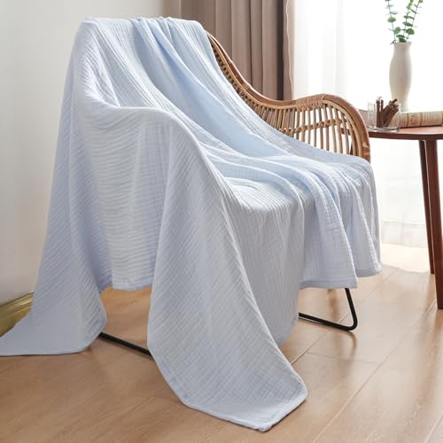 PHF 100% Cotton Muslin Throw XL Blanket Large 50" x 70", 4-Layer Lightweight Gauze Throw, Breathable Cloud-Soft Minimalist Blanket for Bed, Couch, Camping, Ancient Water, Ideal Gift - color: 05 - Ancient Water, size: Throw Xl(50"x70")