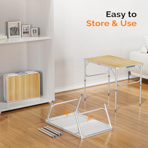 VINGLI 3FT Small Camping Table Adjustable Height Aluminum Folding Table for Picnic Party BBQ, Plastic RV Suitcase Table Portable Lightweight Fold Up Utility Outdoor Tables with Carrying Handle … - color: Natural, size: 3ft