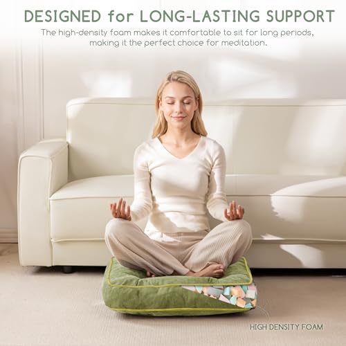 HIGOGOGO Large Floor Pillow Cushion for Adults, Meditation Cushion Pillow with Handle, Lustrous Chenille Tufted, Square Floor Sitting for Tatami Living Room or Yoga, 22x22 Inch, Green - color: Square Green, size: 4" Thick(pack of 1)