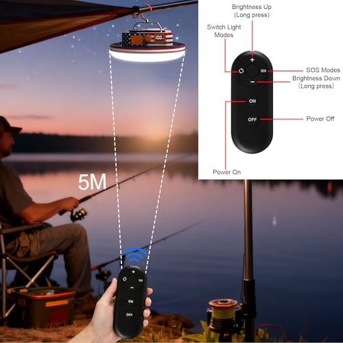 IODOO 10000mAh Rechargeable Camping Light with Remote , US Flag Print American Flag Light for Outdoor Camping Hiking Emergency Power Failure (30W(US Flag Style)) - size: 30W(US flag style)