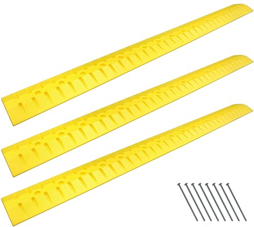 Electriduct 9 Foot Speed Bump HDPE Polyethylene Traffic Hump Vehicle Cable Ramp Cord Cover Hose Protector Includes Asphalt Mounting Hardware Safety Yellow (3 Pack), Length 324" - size: 9FT (3x)