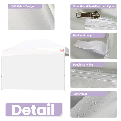 Tradesparker 10x15 Pop Up Canopy Wall with Zipper, 86 inch Height Instant Canopy SunWall Tent Sidewalls for 10x10 Pop Up Tent,1 Pack Sidewall Only,White - color: White, size: 15FT*1