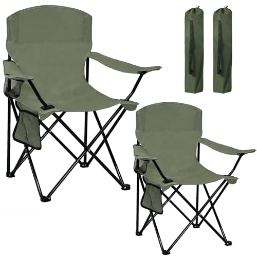 Camping Chair 2 Pack Portable Folding Chair, Supports 300lbs, Lightweight Stable Outdoor Chair for Camping Hiking Fishing Beach Travel Picnic, Compact Collapsible Camping Seat, Olive Green - color: Olive Green