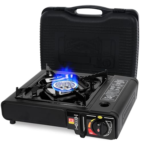 SHINESTAR Butane Camping Stove with Carrying Case, Portable Stove for Camping, Hiking, Emergencies, Tailgating Essentials, 7800 BTUs Output - color: Black - 7800 BTU Butane