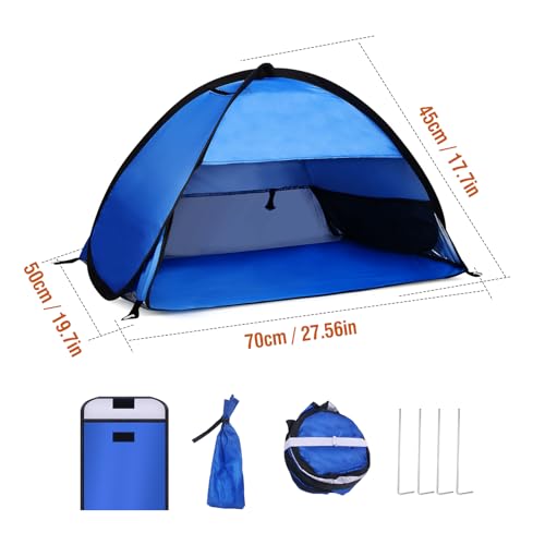 Beach Sun Shelters, Instant Sun Shade Canopy Head PopUp Canopy Automatic Shade Tent for Camping, Portable Windproof Waterproof with Mobile Phone Stand with Tent Nails, with Breathable Mesh, 70cm - color: Blue-Breathable-27.5in