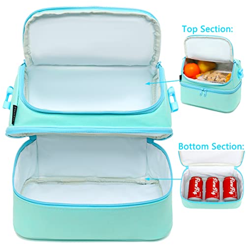 FlowFly Double Decker Cooler Insulated Lunch Bag Large Tote for Boys, Girls, Men, Women, With Adjustable Strap,Light Blue - color: Light#Blue