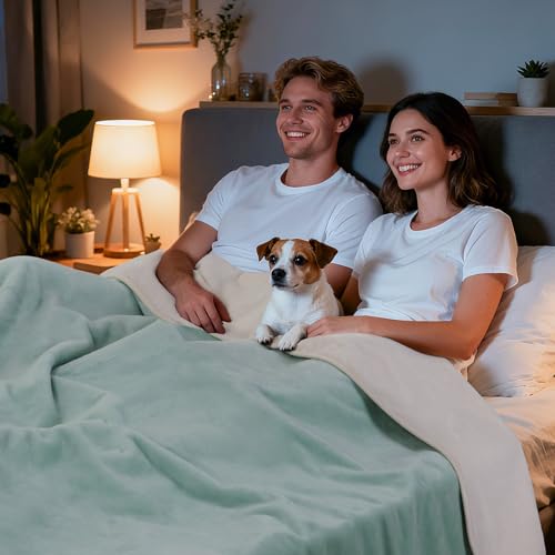 LOOBANI Waterproof Blanket for Bed: Reversible Soft Flannel Twin Bed Blanket 60" x 80", Leakproof Throw Spill-Proof Dog Pet Blanket for Couch, Sofa Protect, Movie Time, Camping, Travel, Green - color: Green, size: 60" x 80"