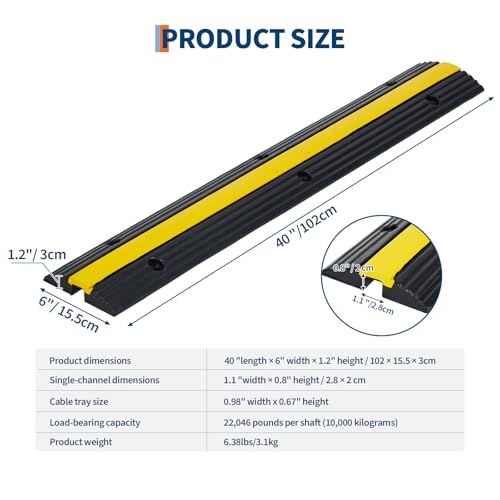 Rubber Cable Protector Ramp – Floor Cord Cover for Indoor & Outdoor Use, Non-Slip Cable Management Ramp for Driveways, Garages, Offices, Events, Vehicles & Pedestrian Safety