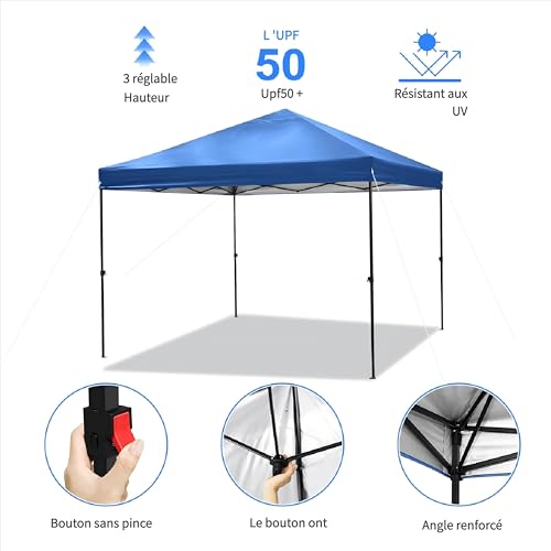 COBIZI Waterproof Stable Winterproof Pavilion with Bag with Wheels,Pop Up Folding Pavilion Party Tent,1 Person Install Sun Protection Garden Pavilion for Beach Wedding Camping - color: White, size: 8x8 ft (Without Sidewalls)