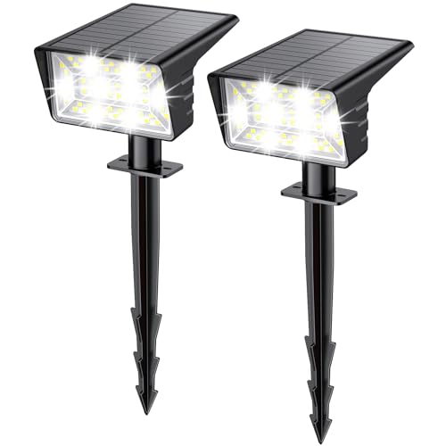 Solar Spot Lights Outdoor with 60 LED & Auto On/Off, 2 Pack Solar Lights Outdoor Waterproof IP68 with 3 Lighting Modes, 2-in-1 Solars Landscape Light for Outside, Garden, Yard(Cool White) - color: Cool White, size: 2 Pack