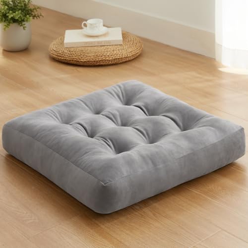 Meditation Floor Pillow Set of 1, Square Large Pillows Seating for Adults, Meditation Cushion Pillow,Tufted Corduroy Cushion for Tatami Living Room or Yoga, Light Gray, 22x22 Inch - color: Light Gray