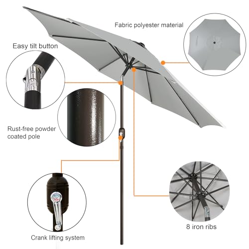 Blissun 9' Outdoor Patio Umbrella, Outdoor Table Umbrella, Yard Umbrella, Market Umbrella with 8 Sturdy Ribs, Push Button Tilt and Crank - color: Grey