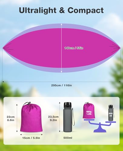 MOSFiATA Camping Hammock, Heavy Duty up to 700lbs with 2 Tree Straps and Attached Carry Bag Portable Outdoor Hammock for Backpacking Hiking Travel,Beach (Pink Purple) - color: Pink Purple