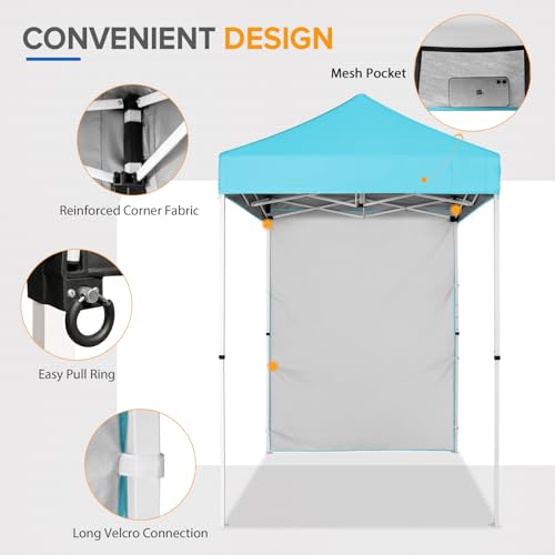 EAGLE PEAK Pop up Canopy 5x5, Outdoor Portable Canopy Tent with One Removable Sunwall, Carry Bag Included, Light Blue - color: Light Blue